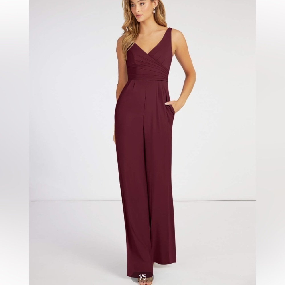 AZAZIE Ida Cabernet Fitted Pleated Chiffon Bridesmaid Dress Jumpsuit A8 NWT